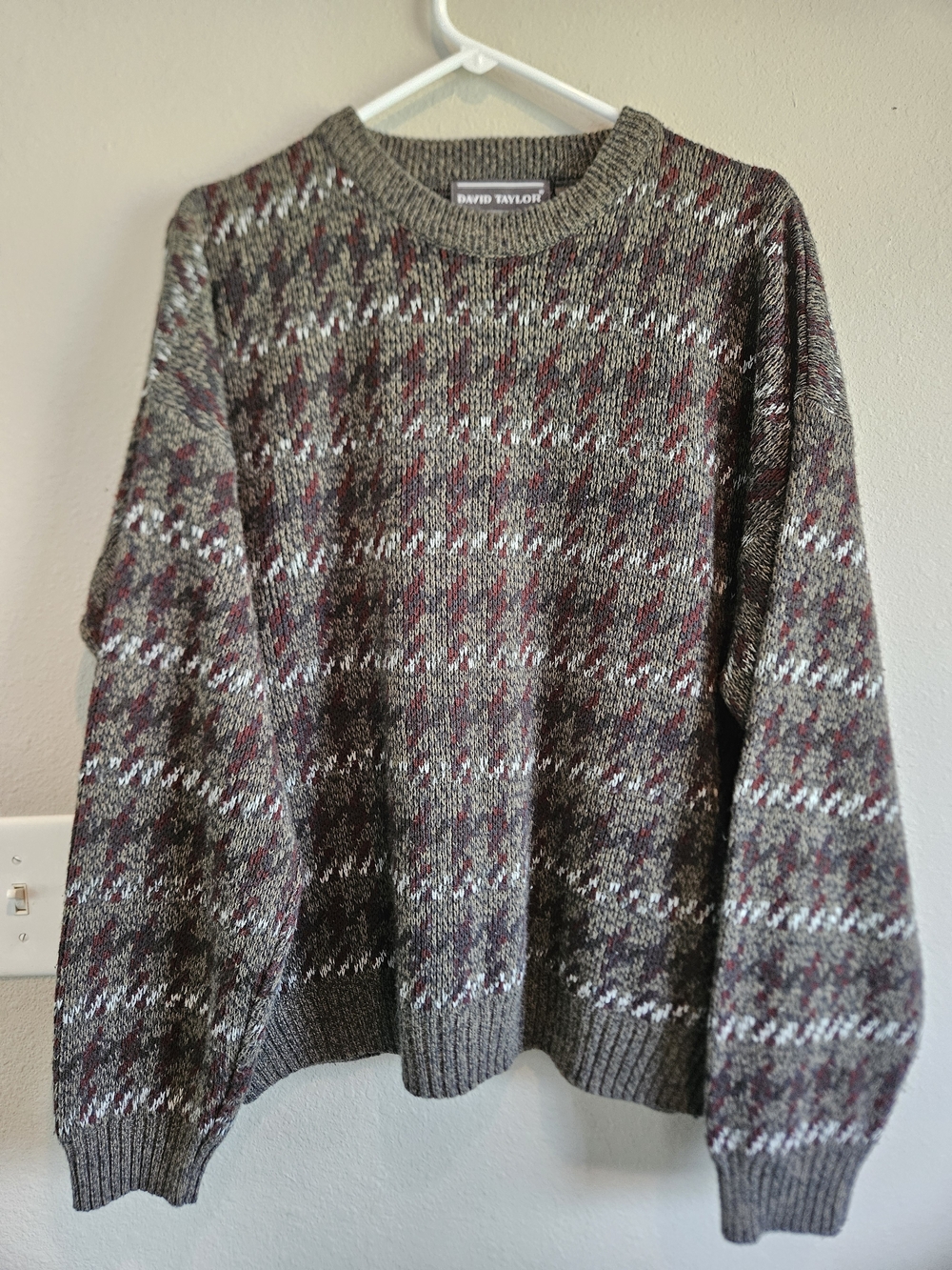 Vintage 90s David Taylor Fair Isle Knit Sweater Brown Burgundy Gray Unisex